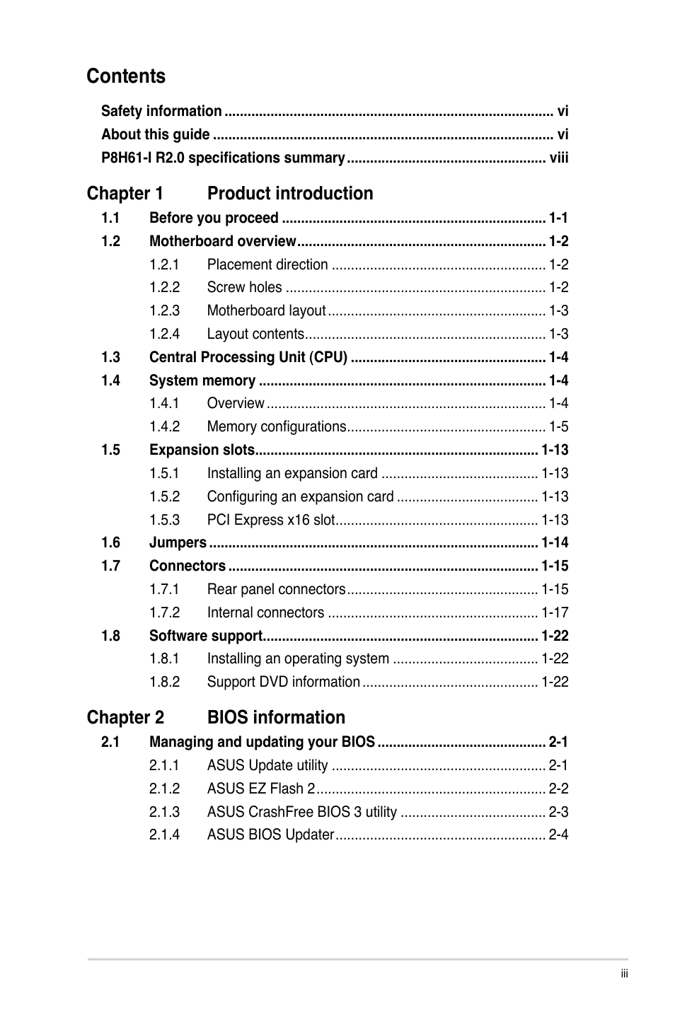 Asus P8H61-I R2.0 User Manual | Page 3 / 64