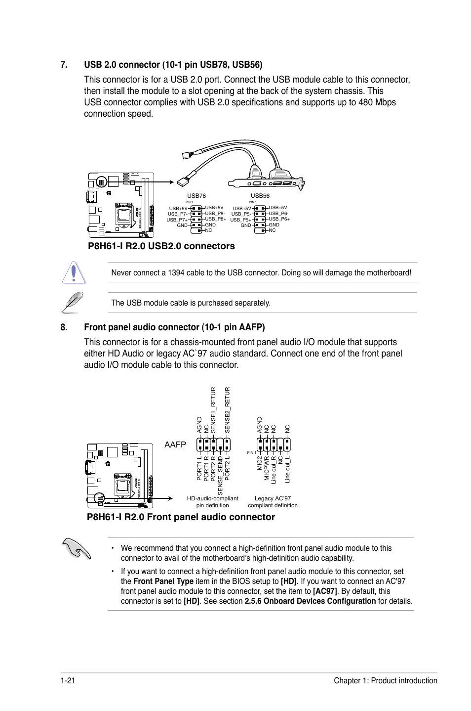 Aafp | Asus P8H61-I R2.0 User Manual | Page 31 / 64