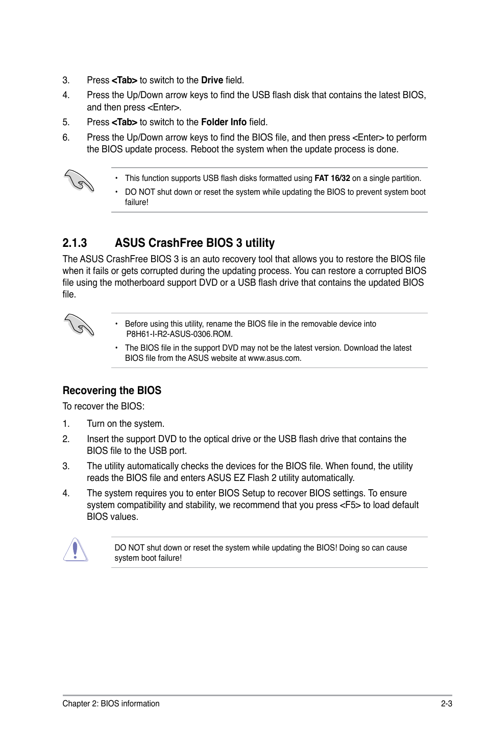 3 asus crashfree bios 3 utility, Asus crashfree bios 3 utility -3 | Asus P8H61-I R2.0 User Manual | Page 35 / 64