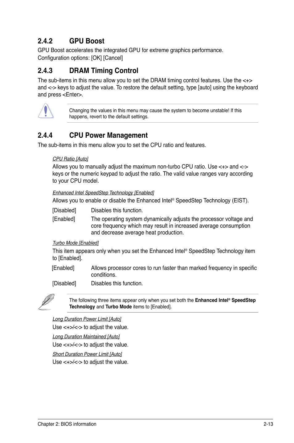 2 gpu boost, 3 dram timing control, 4 cpu power management | Gpu boost -13, Dram timing control -13, Cpu power management -13 | Asus P8H61-I R2.0 User Manual | Page 45 / 64