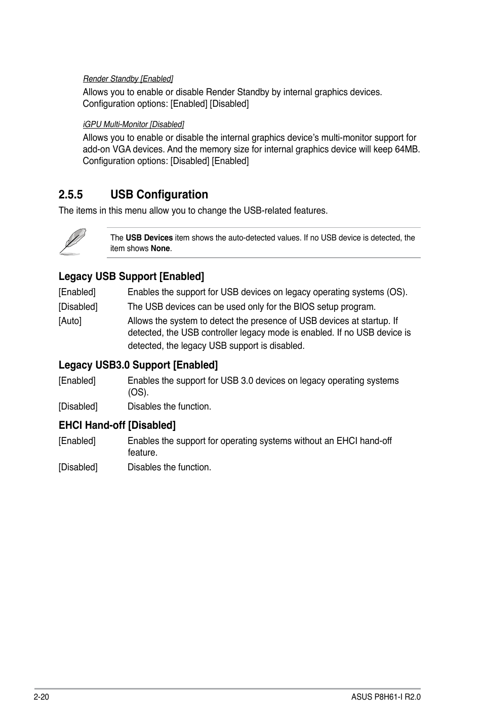 5 usb configuration, Usb configuration -20 | Asus P8H61-I R2.0 User Manual | Page 52 / 64
