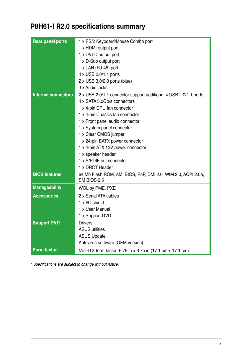 Asus P8H61-I R2.0 User Manual | Page 9 / 64