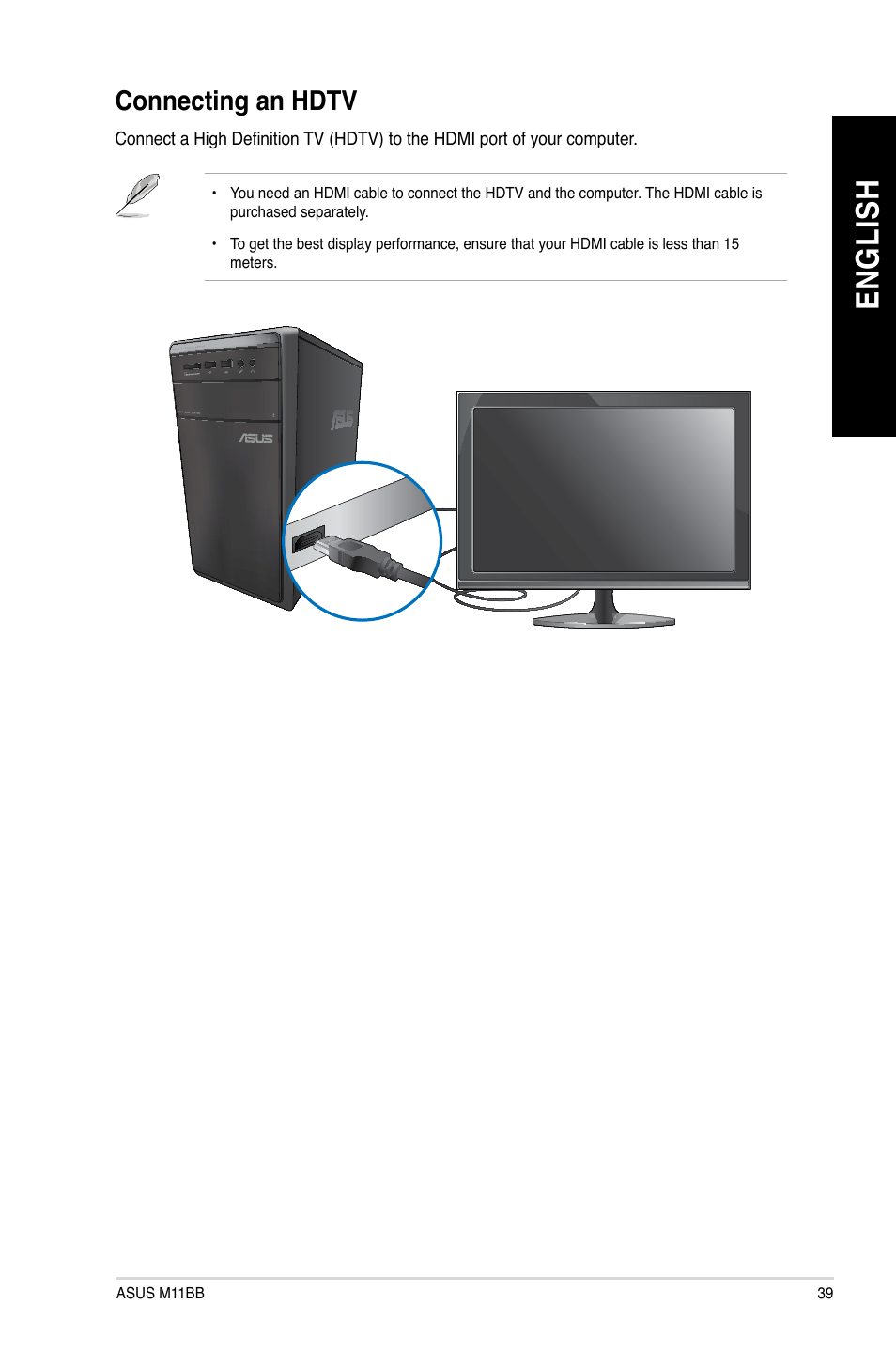 Connecting an hdtv, En g lis h en g li sh | Asus M11BB User Manual | Page 39 / 72