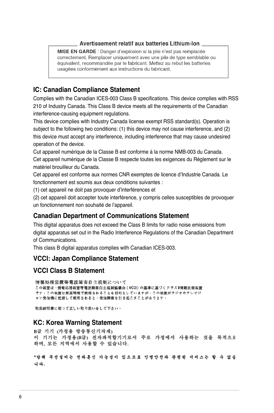 Ic: canadian compliance statement, Canadian department of communications statement | Asus M11BB User Manual | Page 6 / 72