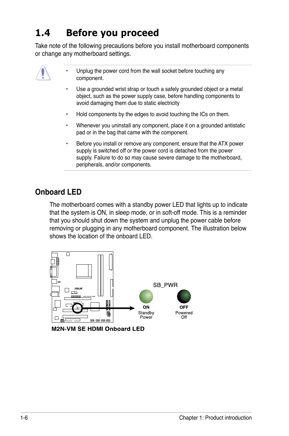 4 before you proceed, Onboard led | Asus M2N-VM SE HDMI User Manual | Page 18 / 98