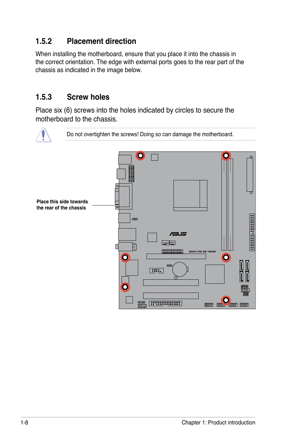 2 placement direction, 3 screw holes | Asus M2N-VM SE HDMI User Manual | Page 20 / 98