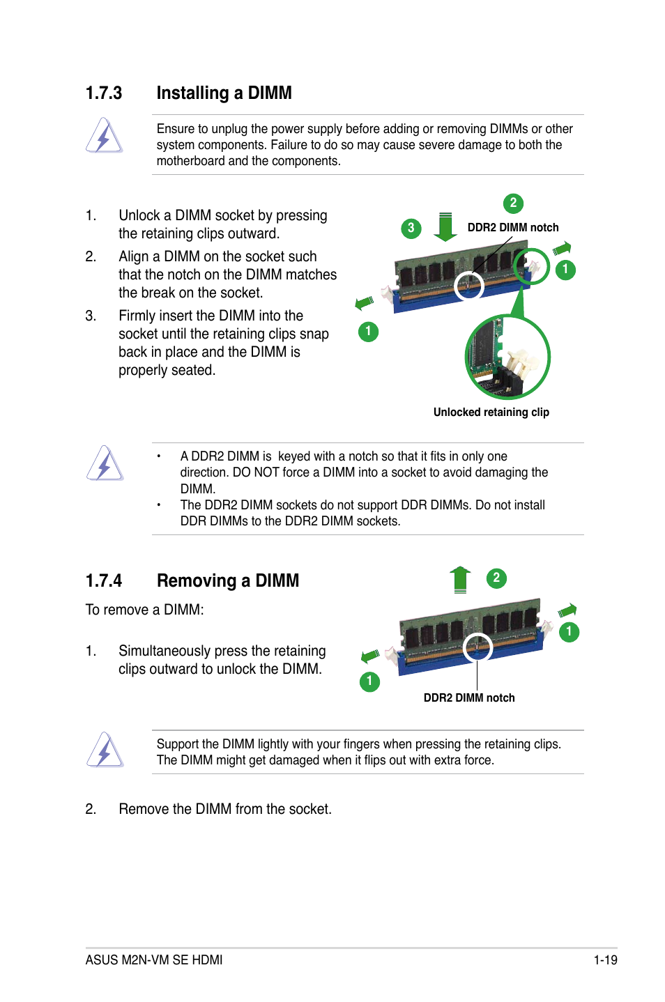 3 installing a dimm, 4 removing a dimm | Asus M2N-VM SE HDMI User Manual | Page 31 / 98