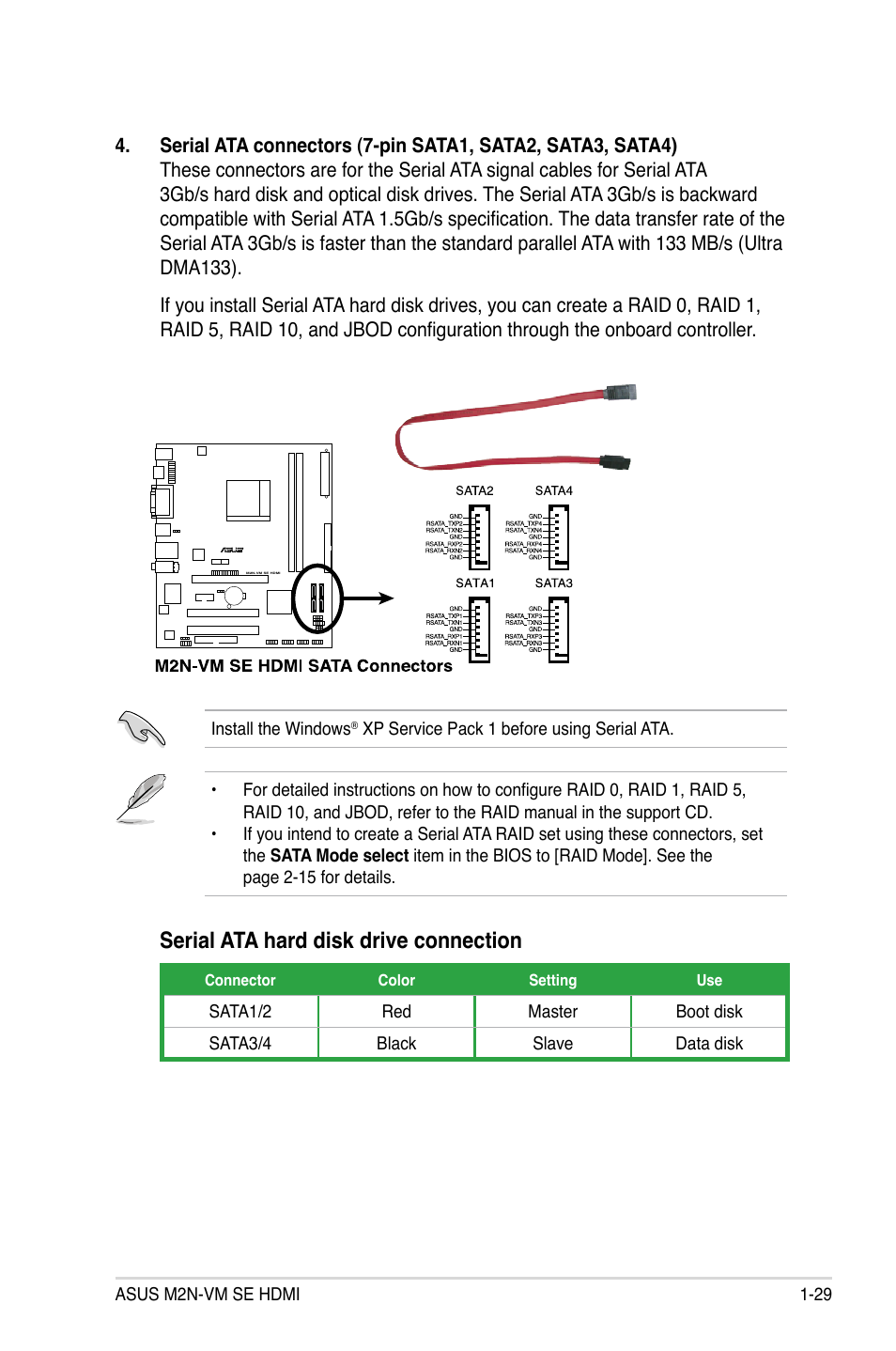 Serial ata hard disk drive connection | Asus M2N-VM SE HDMI User Manual | Page 41 / 98