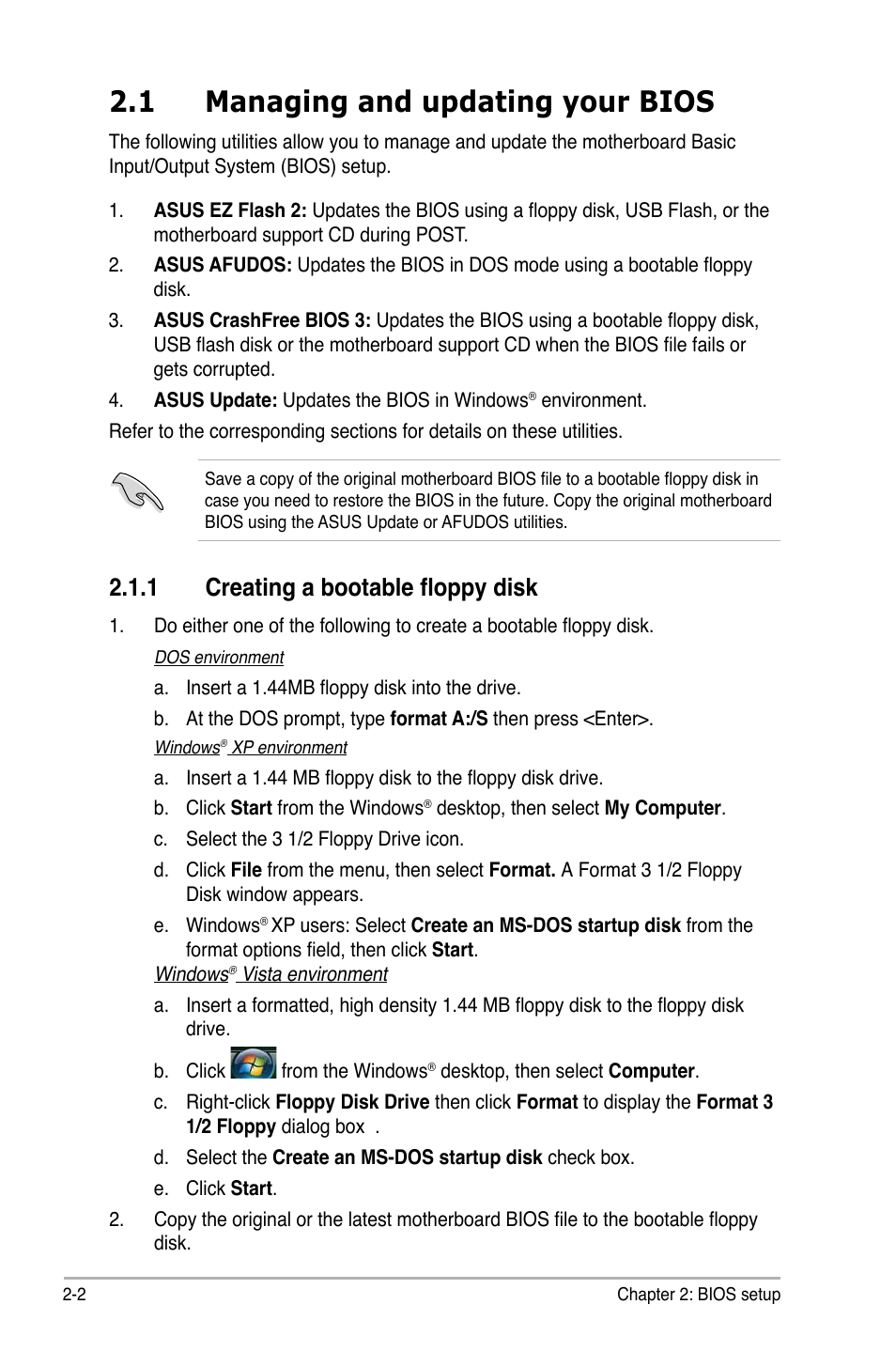 1 managing and updating your bios, 1 creating a bootable floppy disk | Asus M2N-VM SE HDMI User Manual | Page 50 / 98