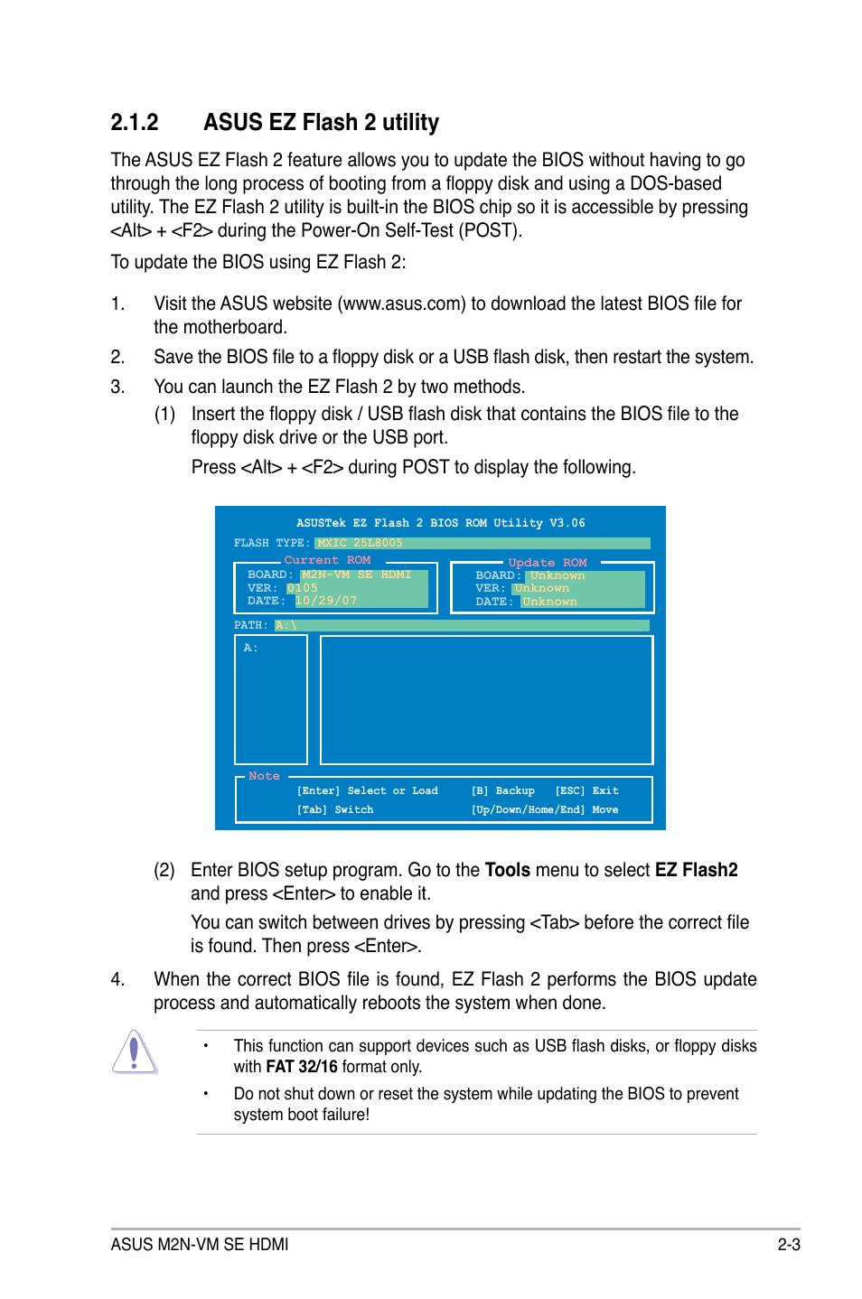 2 asus ez flash 2 utility | Asus M2N-VM SE HDMI User Manual | Page 51 / 98