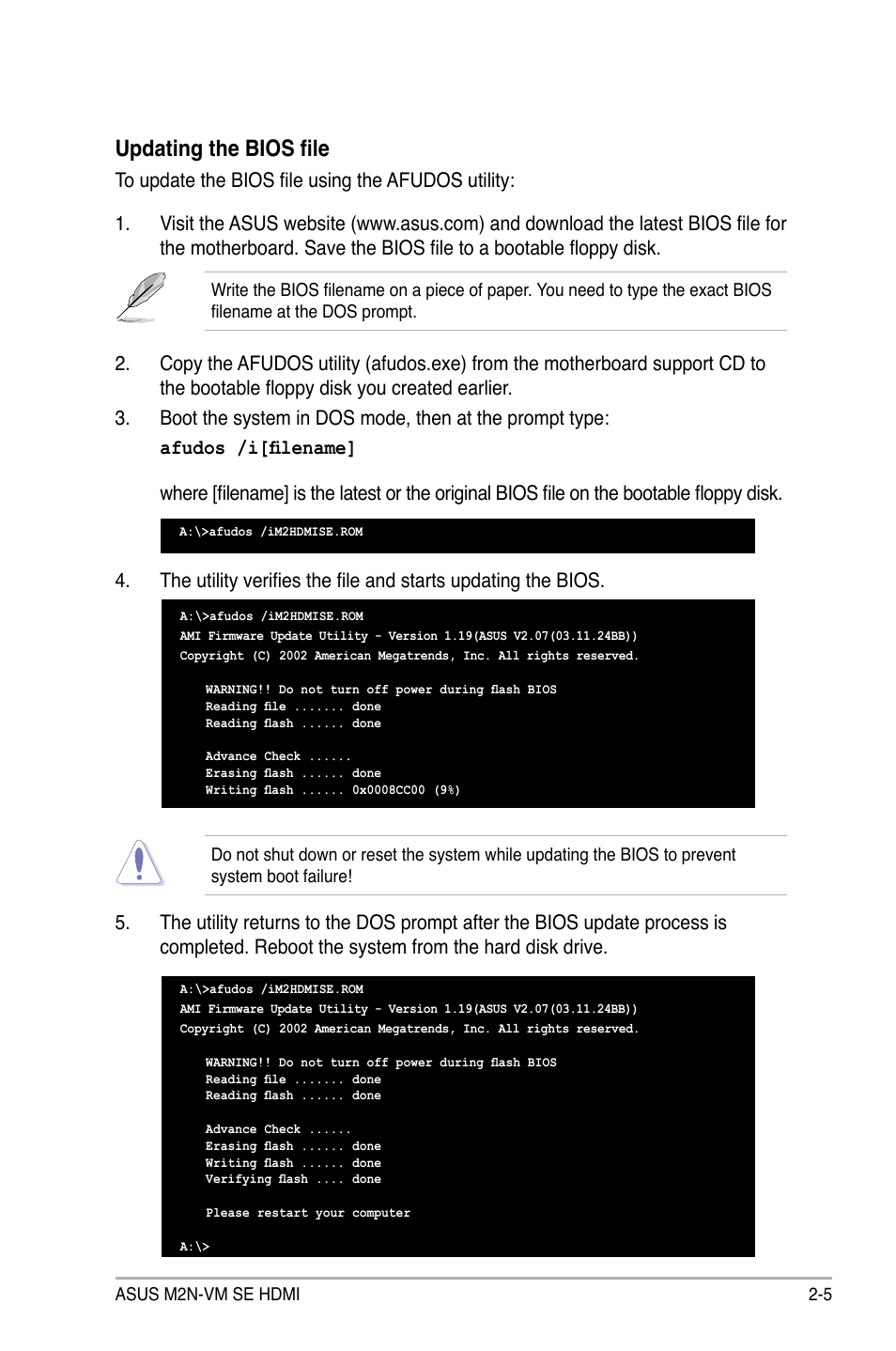 Updating the bios file | Asus M2N-VM SE HDMI User Manual | Page 53 / 98