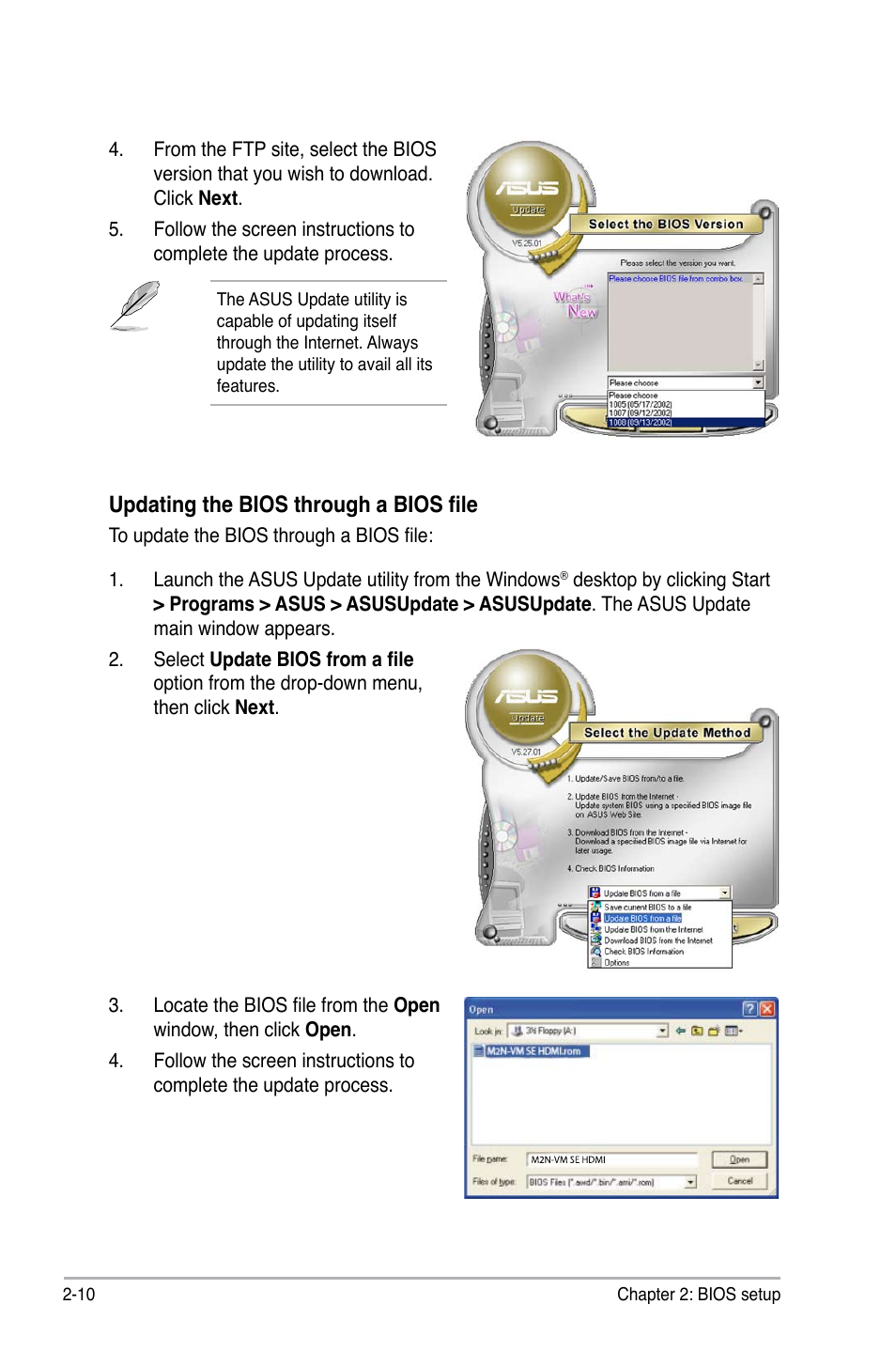 Updating the bios through a bios file | Asus M2N-VM SE HDMI User Manual | Page 58 / 98