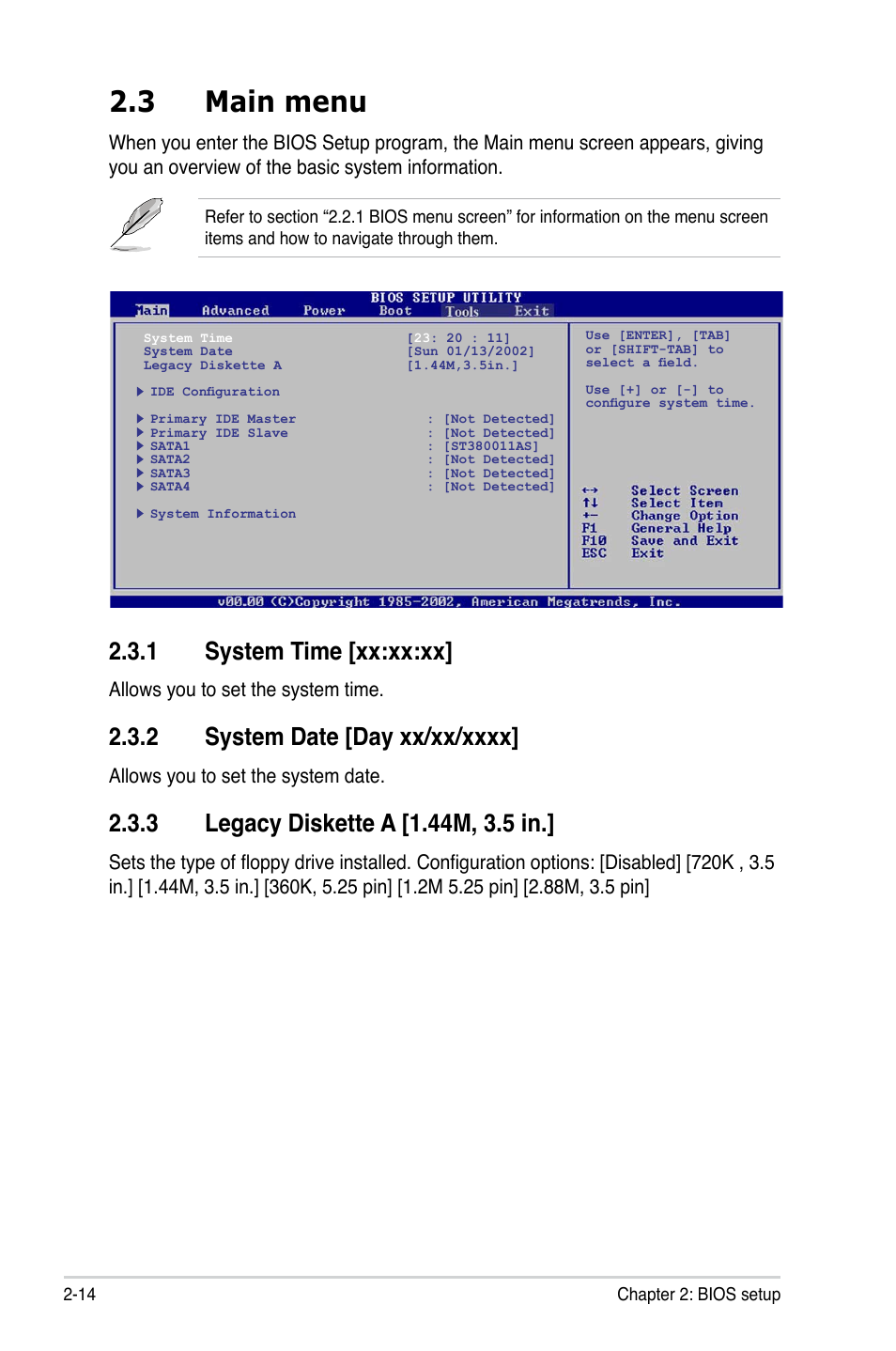 3 main menu, 1 system time [xx:xx:xx | Asus M2N-VM SE HDMI User Manual | Page 62 / 98