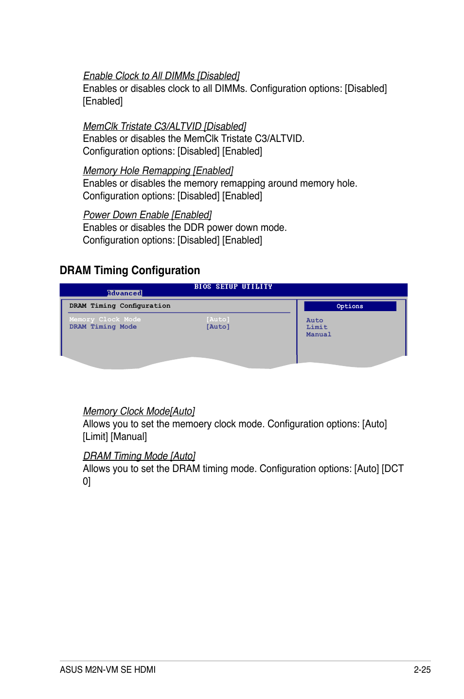 Dram timing configuration | Asus M2N-VM SE HDMI User Manual | Page 73 / 98