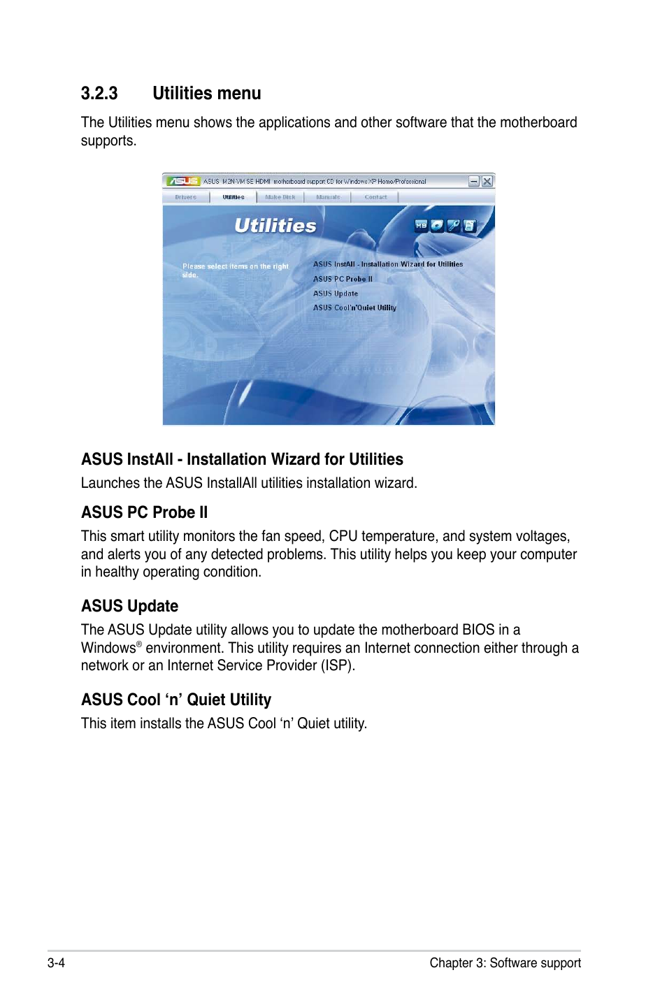 3 utilities menu | Asus M2N-VM SE HDMI User Manual | Page 92 / 98