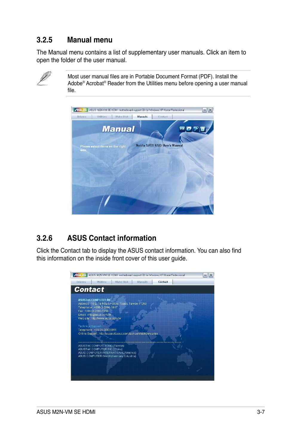 5 manual menu, 6 asus contact information | Asus M2N-VM SE HDMI User Manual | Page 95 / 98