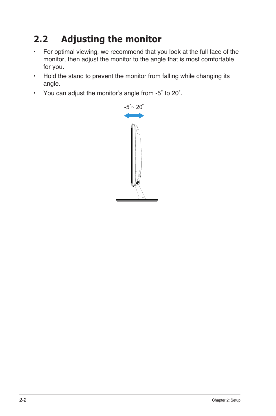2 adjusting the monitor, Adjusting the monitor -2 | Asus VS207T User Manual | Page 14 / 21