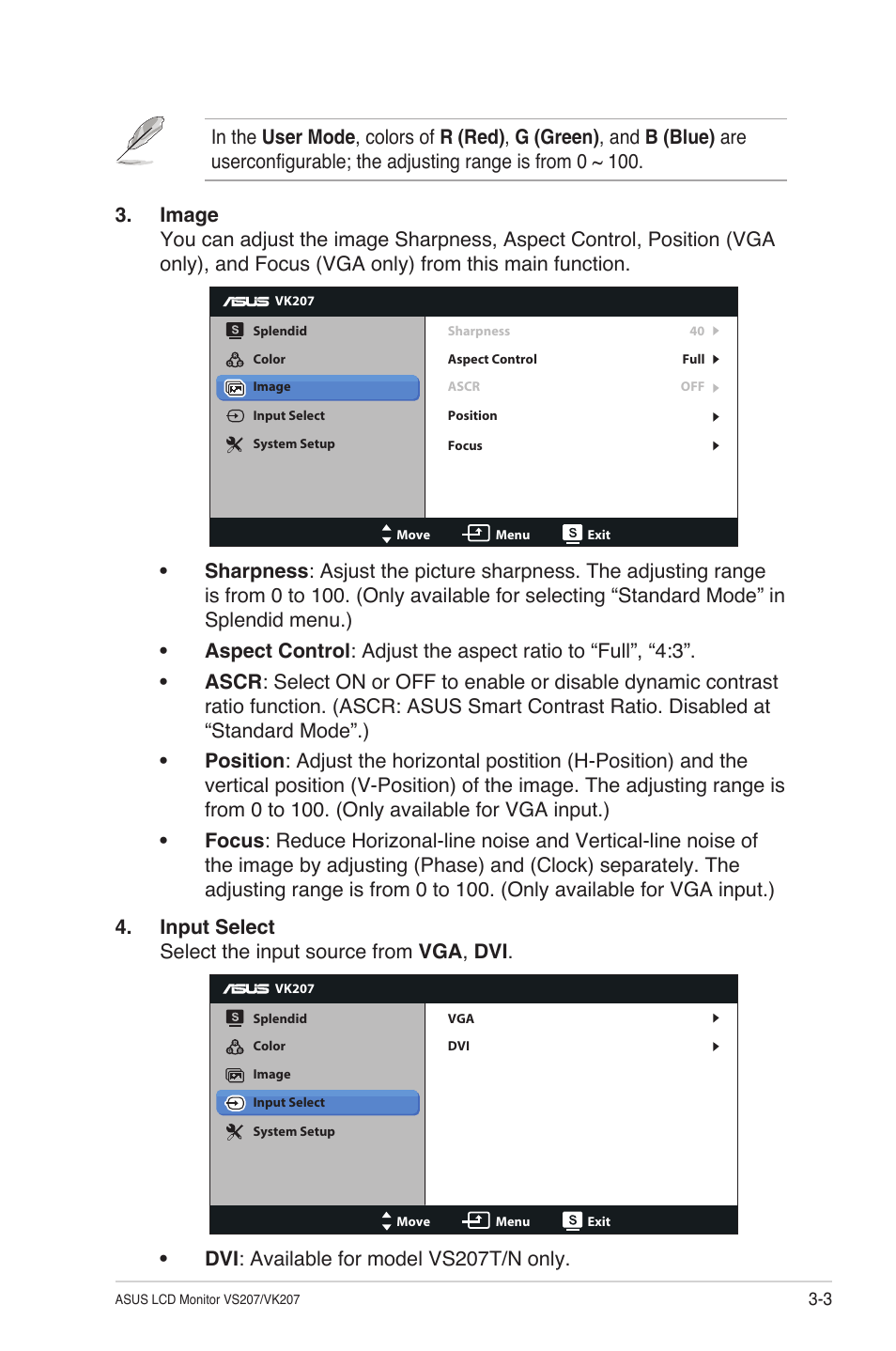 Dvi : available for model vs207t/n only | Asus VS207T User Manual | Page 17 / 21
