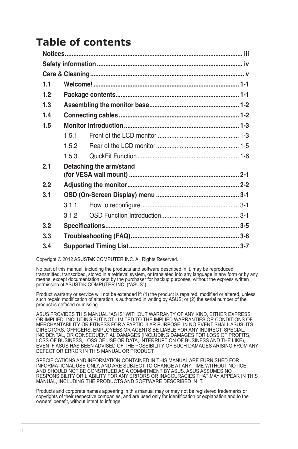 Asus VS207T User Manual | Page 2 / 21