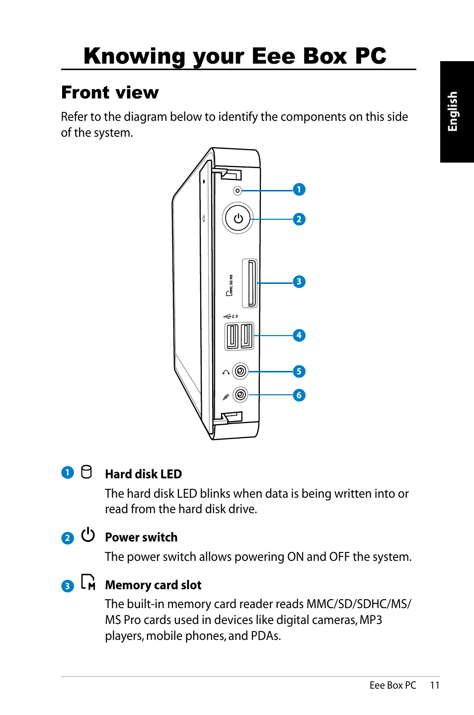 Knowing your eee box pc, Front view | Asus B202 User Manual | Page 11 / 130