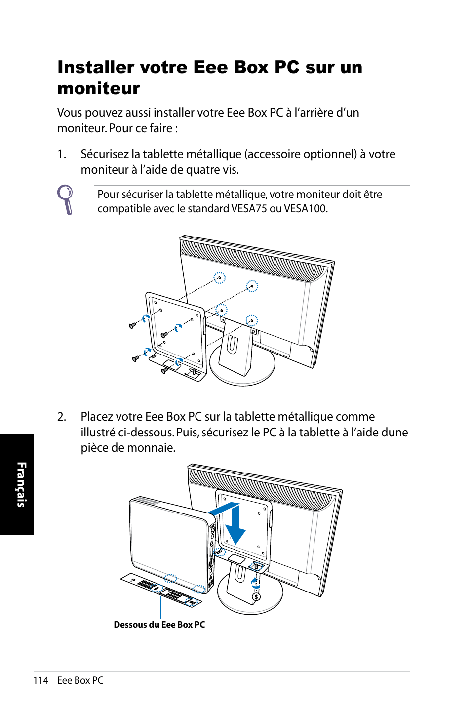 Installer votre eee box pc sur un moniteur | Asus B202 User Manual | Page 114 / 130