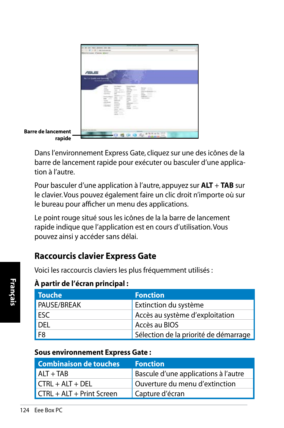 Raccourcis clavier express gate | Asus B202 User Manual | Page 124 / 130