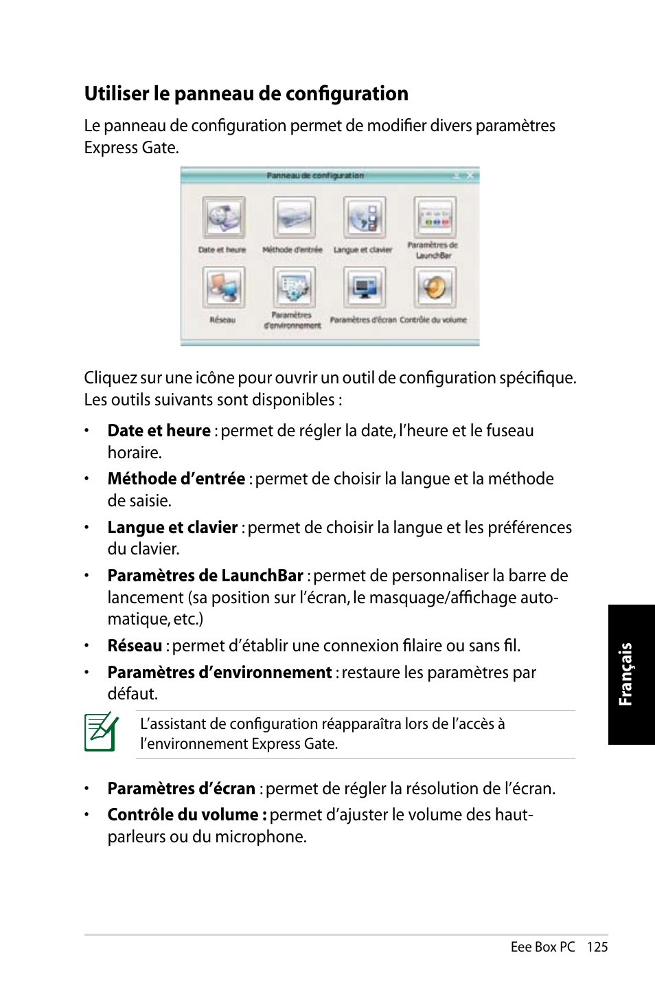 Utiliser le panneau de configuration | Asus B202 User Manual | Page 125 / 130