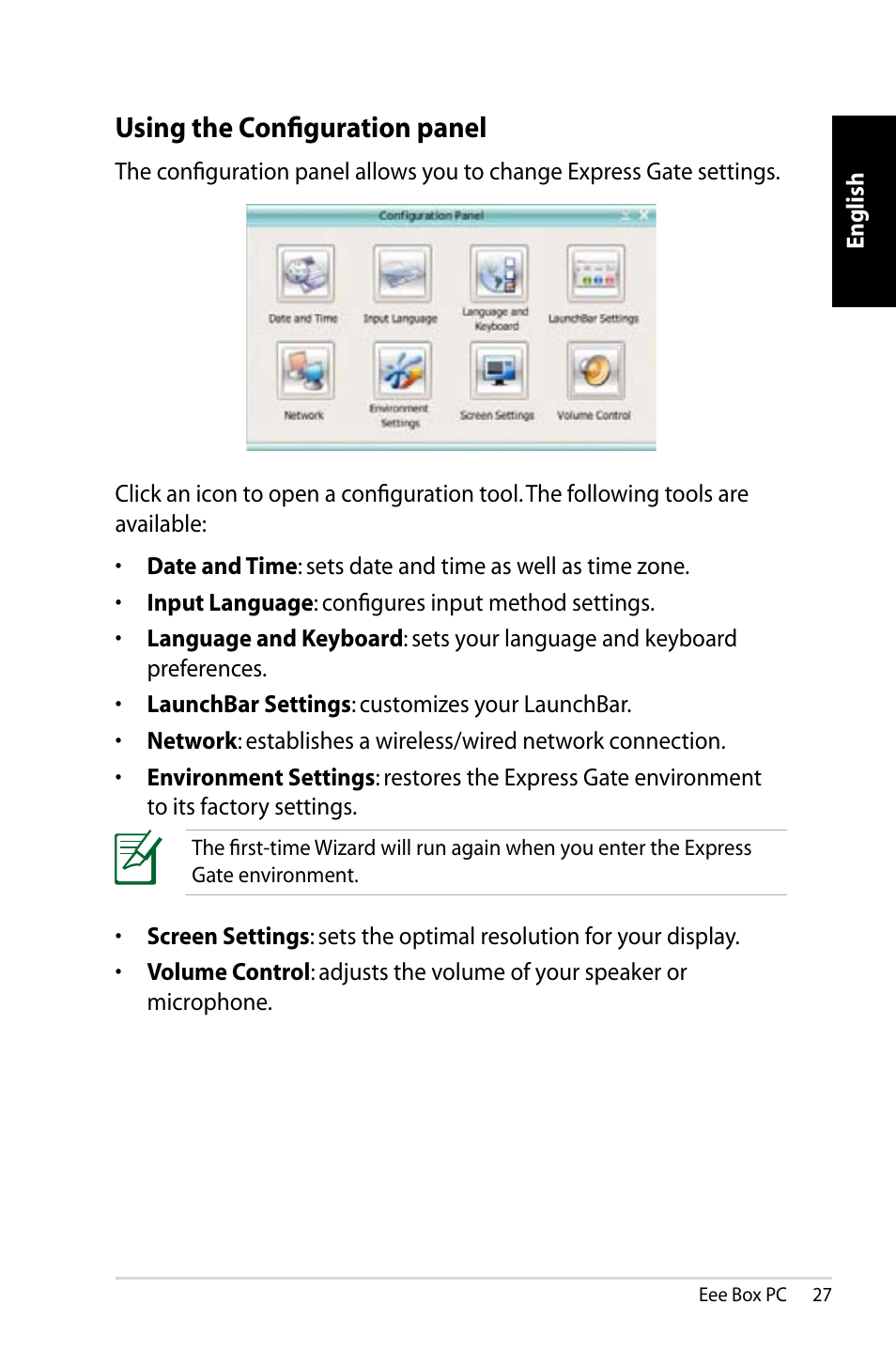 Using the configuration panel | Asus B202 User Manual | Page 27 / 130