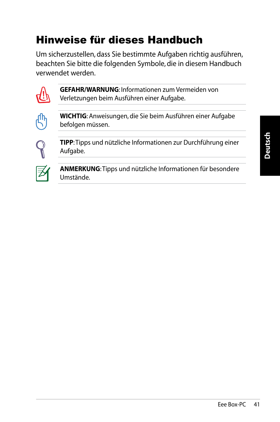 Hinweise für dieses handbuch | Asus B202 User Manual | Page 41 / 130