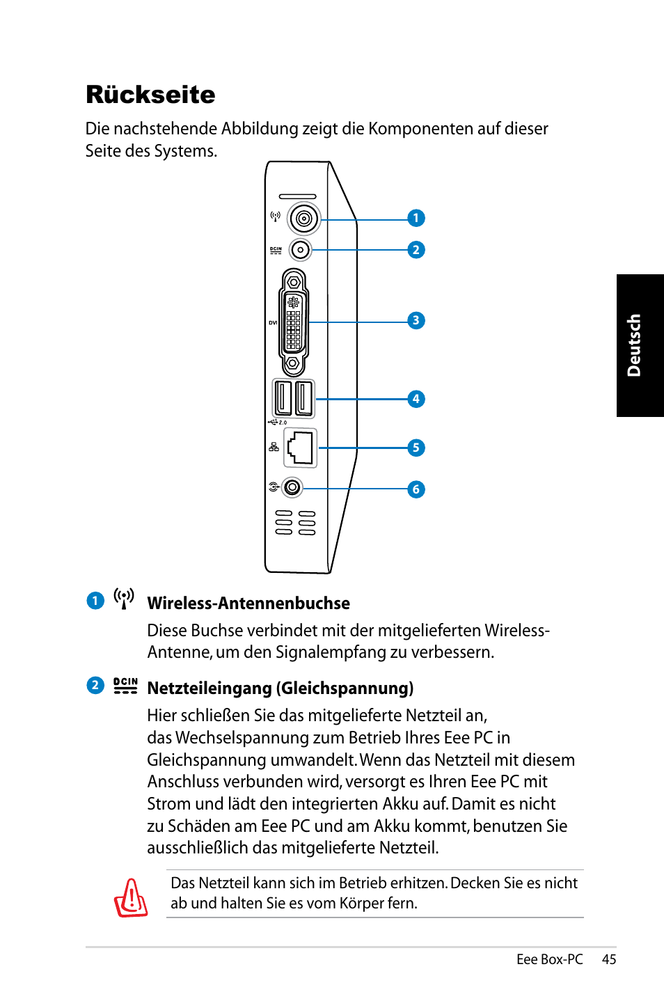 Rückseite | Asus B202 User Manual | Page 45 / 130