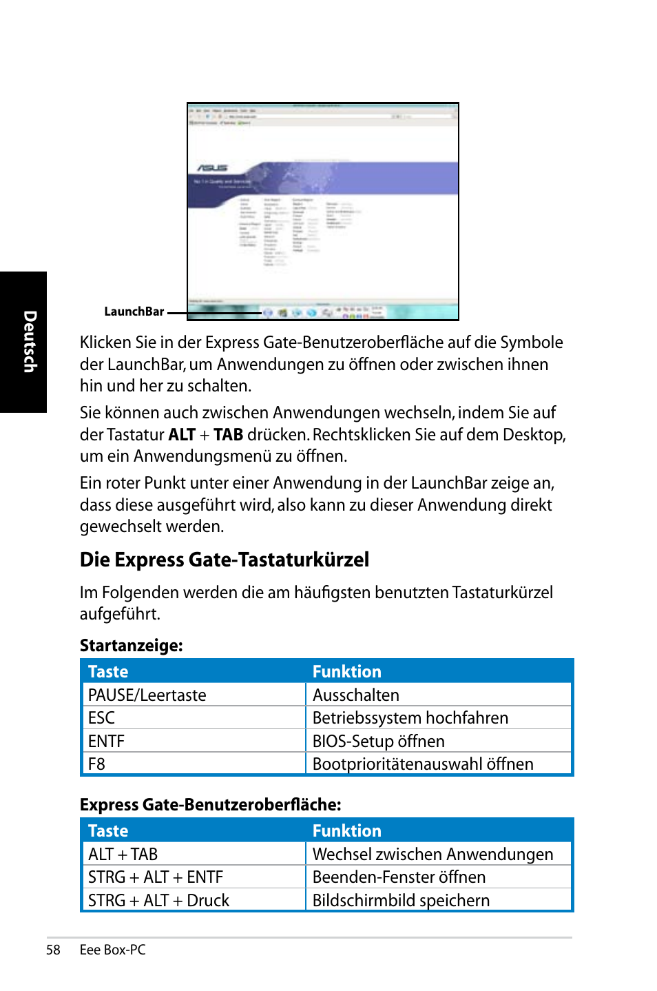 Die express gate-tastaturkürzel | Asus B202 User Manual | Page 58 / 130