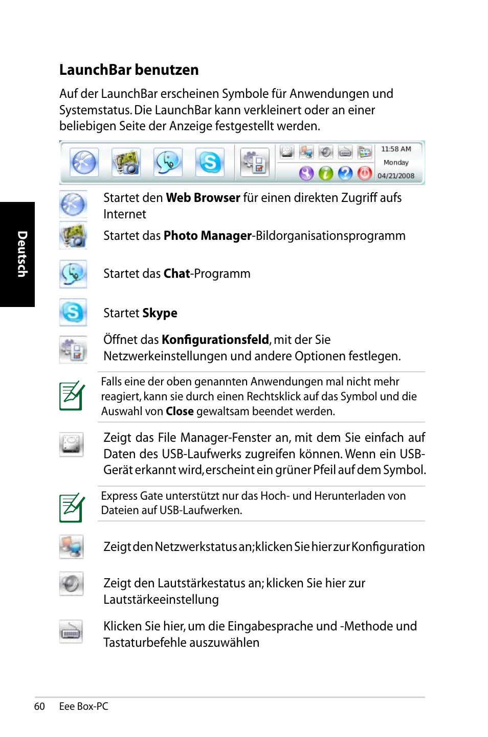 Launchbar benutzen | Asus B202 User Manual | Page 60 / 130