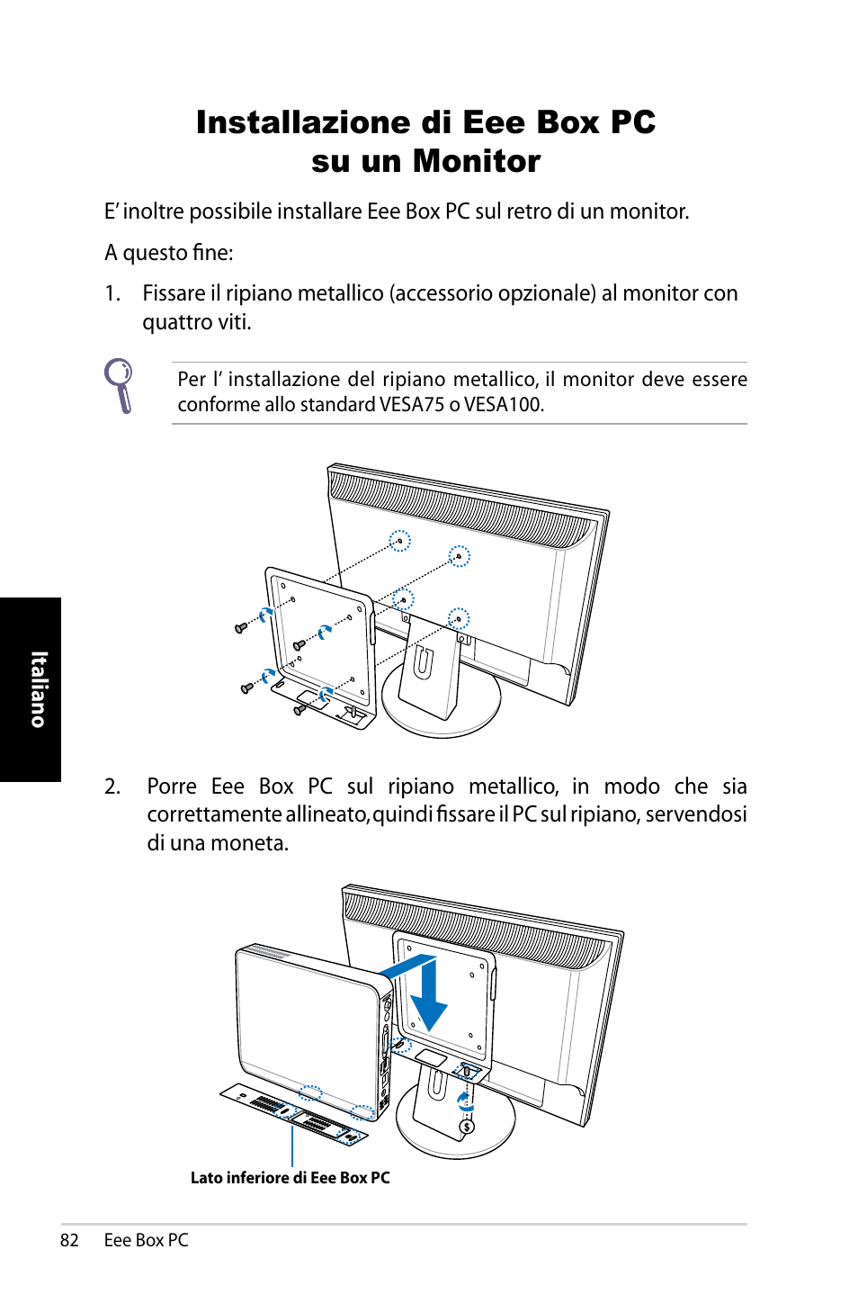 Installazione di eee box pc su un monitor | Asus B202 User Manual | Page 82 / 130