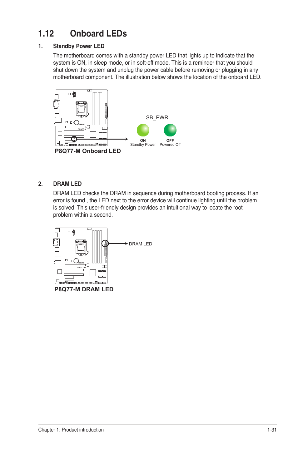 12 onboard leds, 12 onboard leds -31 | Asus P8Q77-M User Manual | Page 41 / 78