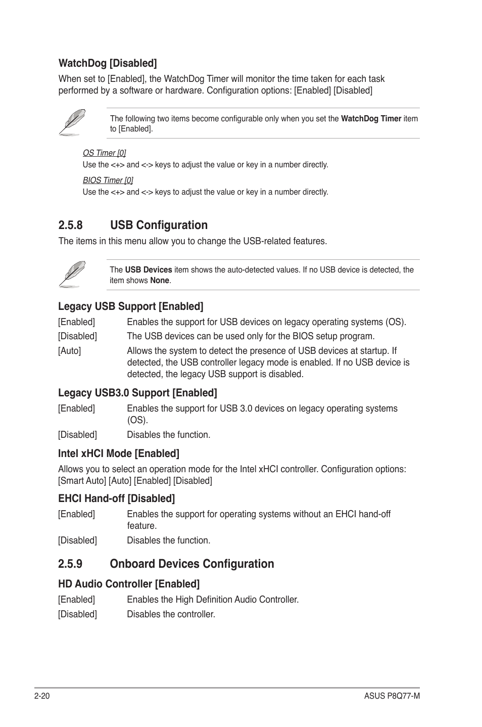 8 usb configuration, 9 onboard devices configuration, Usb configuration -20 | Onboard devices configuration -20 | Asus P8Q77-M User Manual | Page 64 / 78