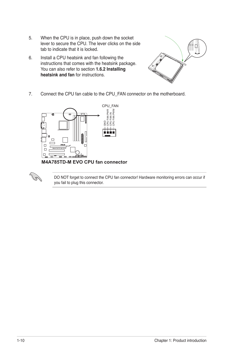 M4a785td-m evo cpu fan connector | Asus M4A785TD-M EVO User Manual | Page 22 / 64