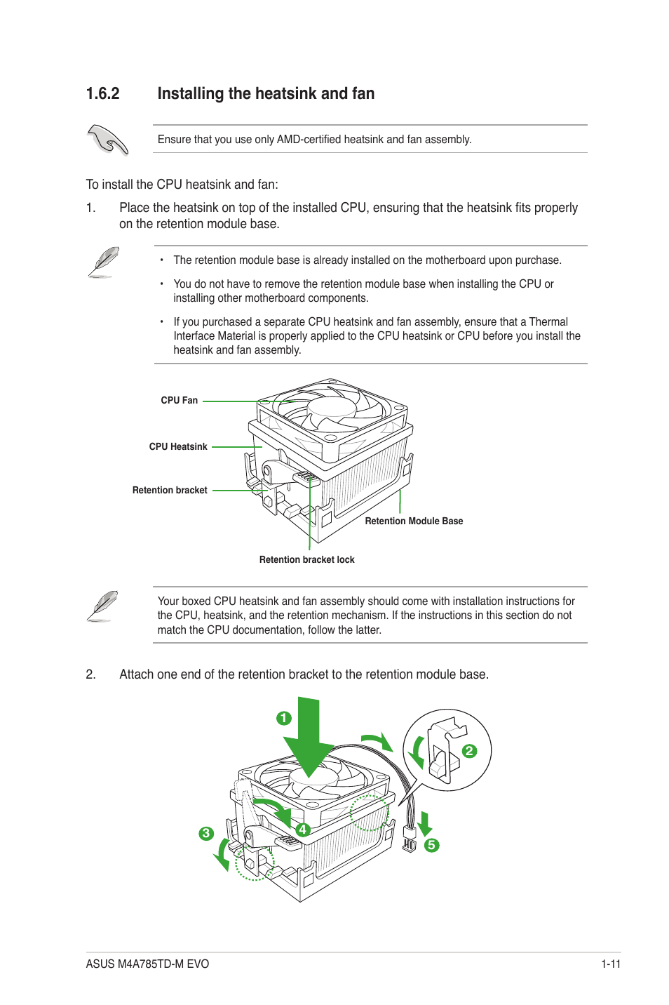 2 installing the heatsink and fan, Installing the heatsink and fan -11 | Asus M4A785TD-M EVO User Manual | Page 23 / 64