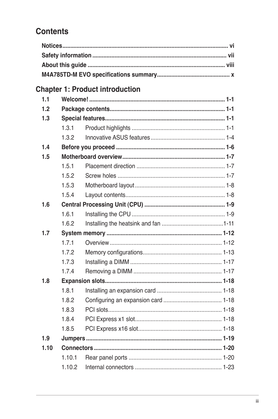 Asus M4A785TD-M EVO User Manual | Page 3 / 64