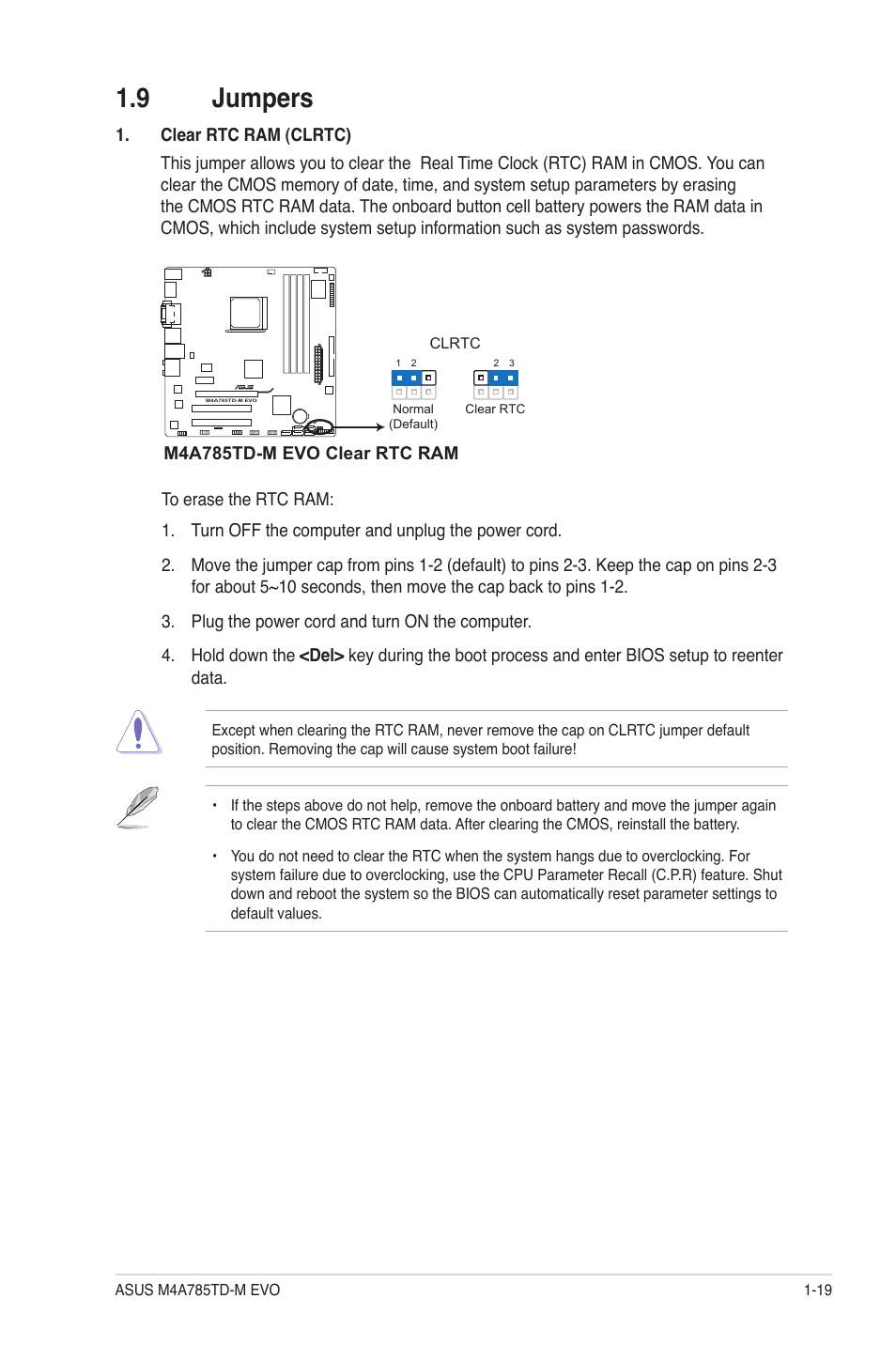 9 jumpers, Jumpers -19 | Asus M4A785TD-M EVO User Manual | Page 31 / 64