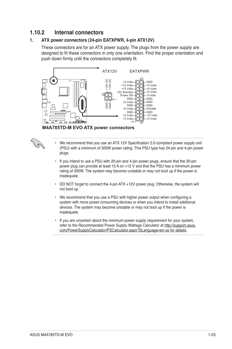 2 internal connectors, 2 internal connectors -23, M4a785td-m evo atx power connectors | Asus M4A785TD-M EVO User Manual | Page 35 / 64