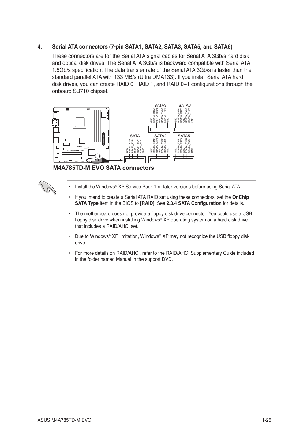 M4a785td-m evo sata connectors, Install the windows, Xp limitation, windows | Asus M4A785TD-M EVO User Manual | Page 37 / 64