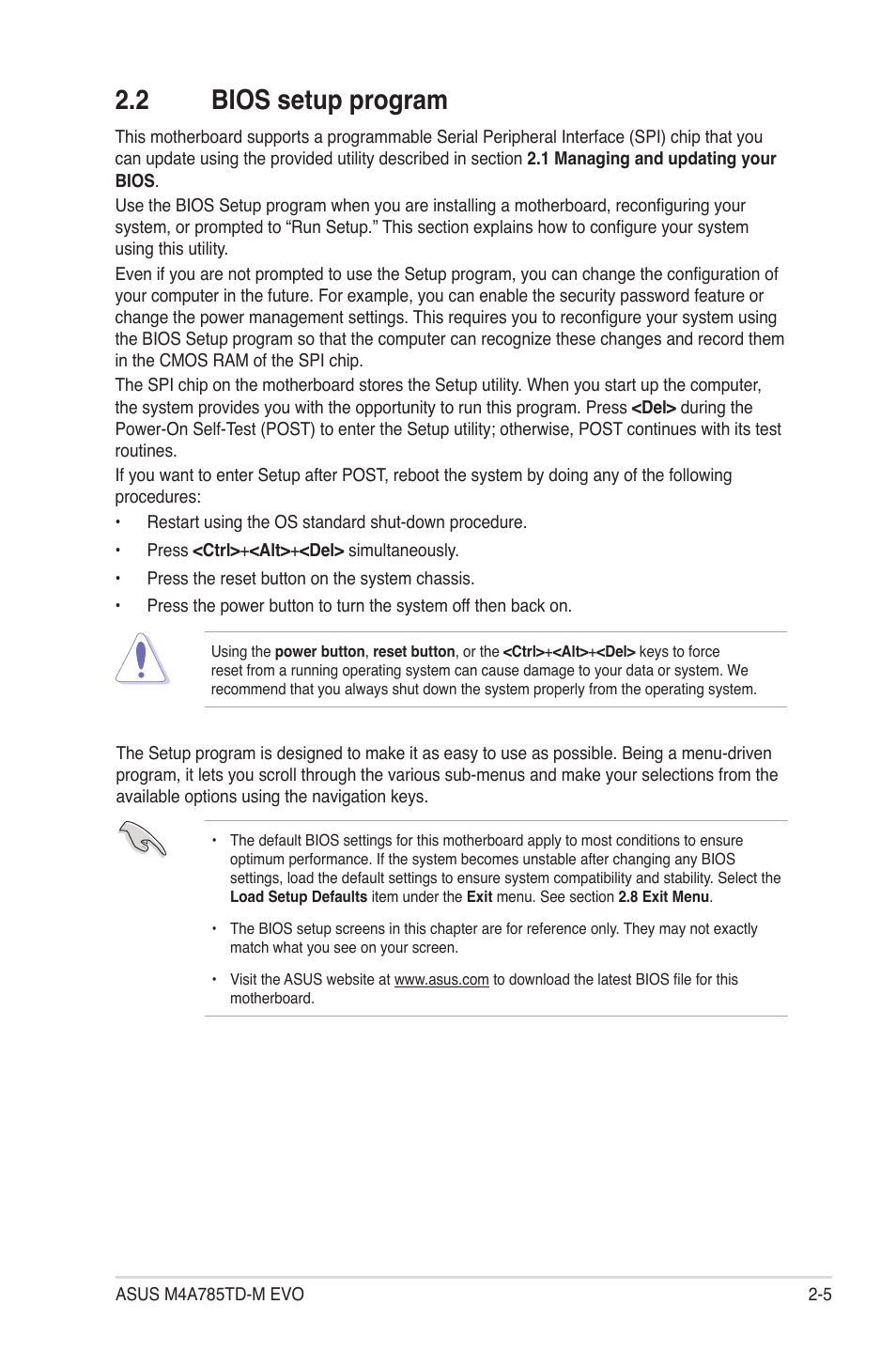 2 bios setup program, Bios setup program -5 | Asus M4A785TD-M EVO User Manual | Page 47 / 64