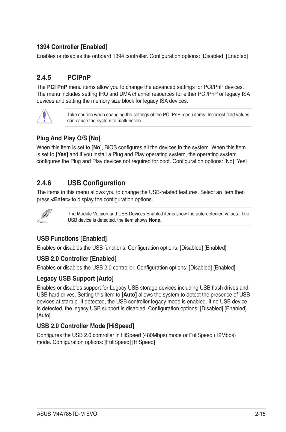 5 pcipnp, 6 usb configuration, Pcipnp -15 | Usb configuration -15 | Asus M4A785TD-M EVO User Manual | Page 57 / 64