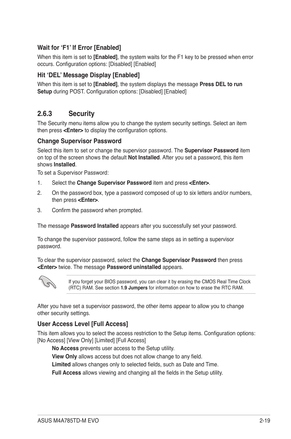 3 security, Security -19 | Asus M4A785TD-M EVO User Manual | Page 61 / 64