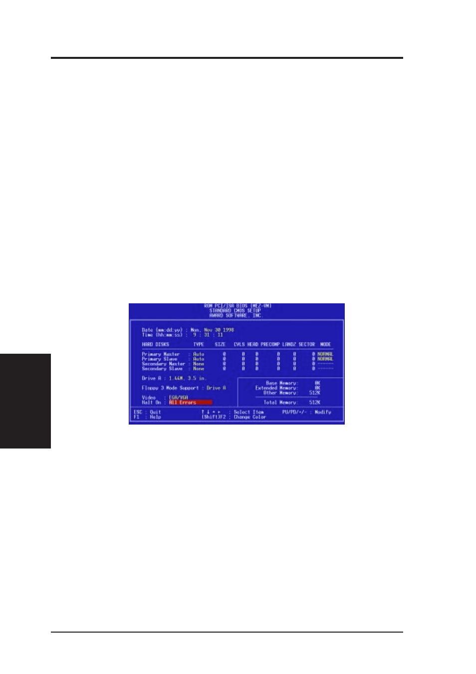 Iv. bios setup, Standard cmos setup | Asus MEZ-VM User Manual | Page 38 / 80