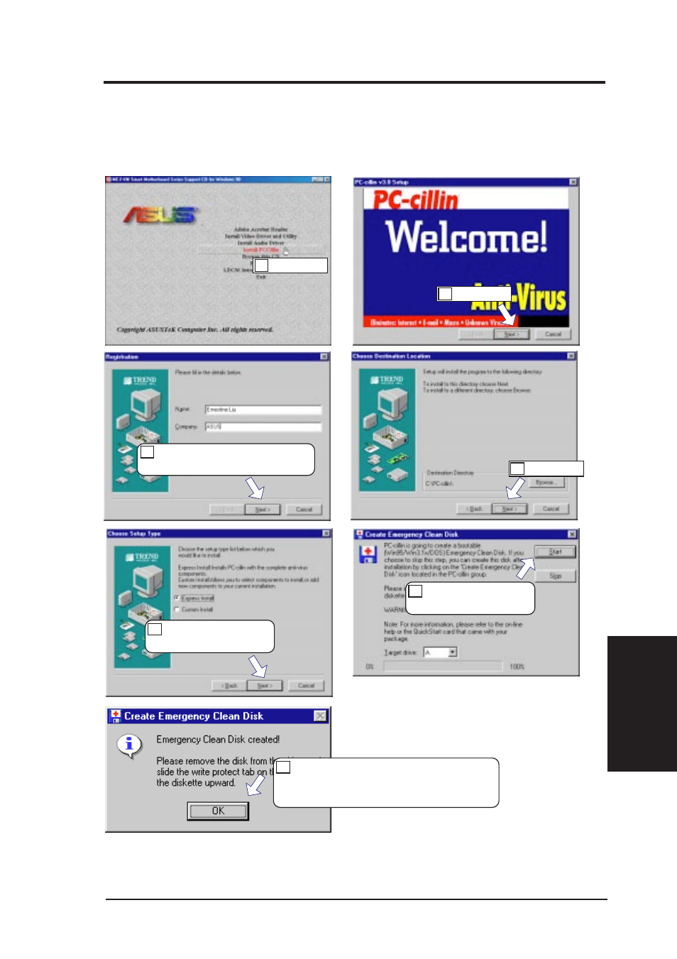 V. software setup, Installing pccillin | Asus MEZ-VM User Manual | Page 63 / 80