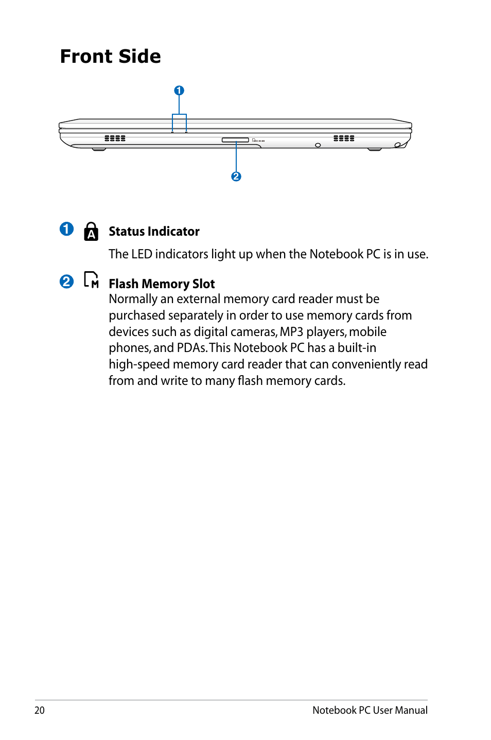 Front side | Asus U47VC User Manual | Page 20 / 108