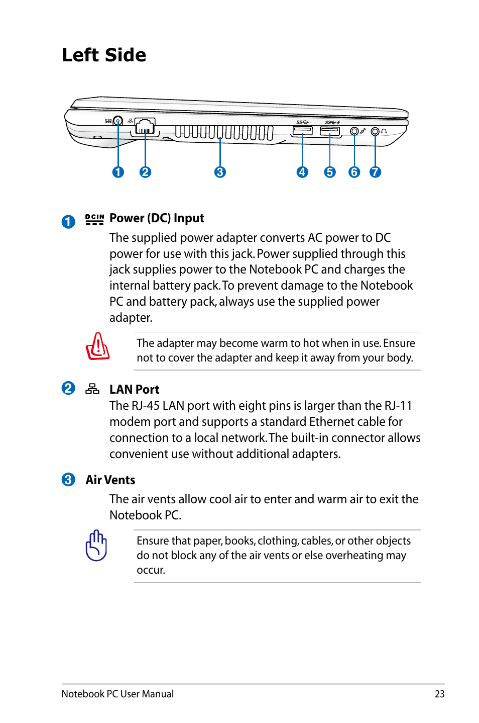 Left side | Asus U47VC User Manual | Page 23 / 108