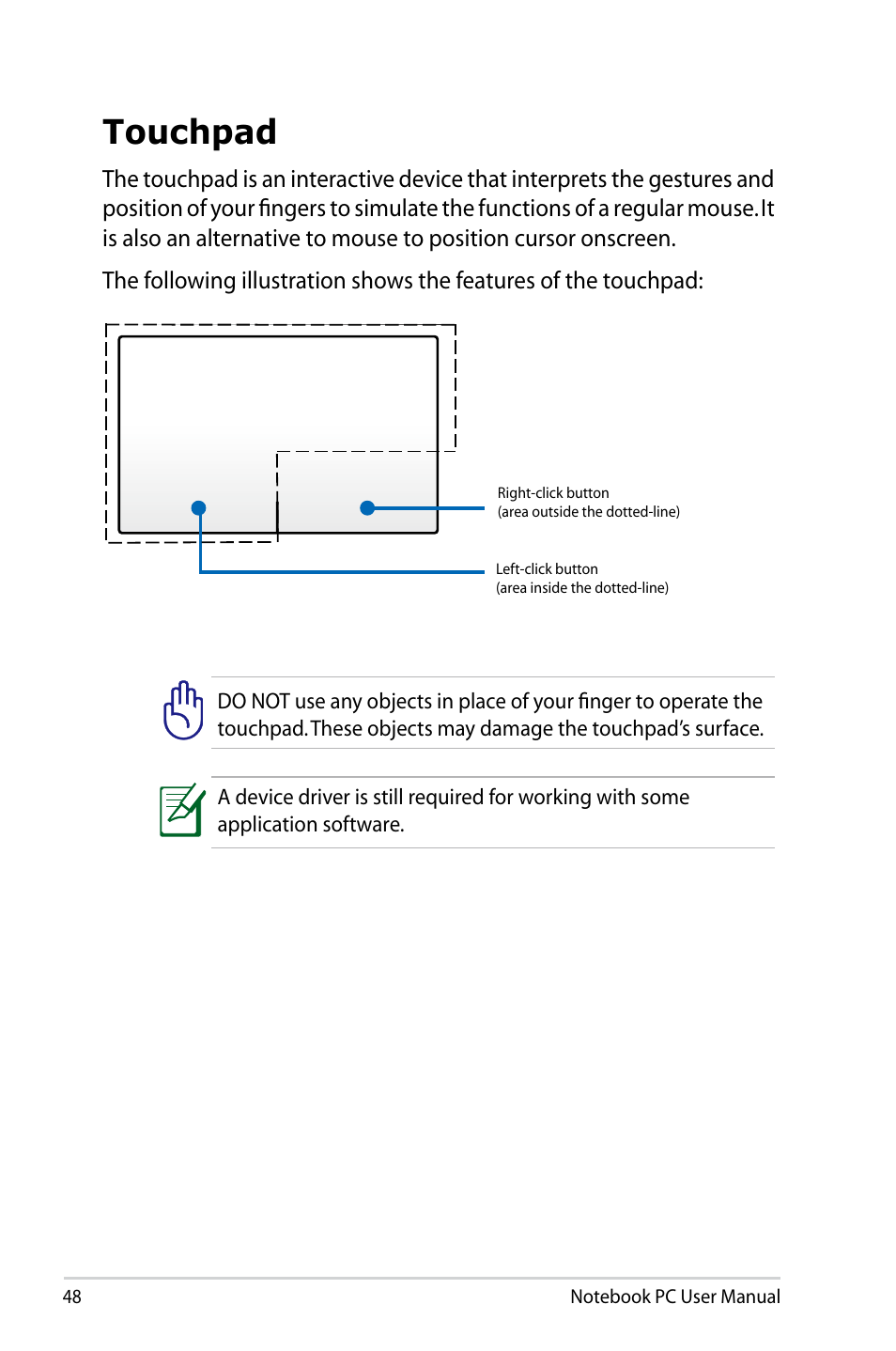 Touchpad | Asus U47VC User Manual | Page 48 / 108