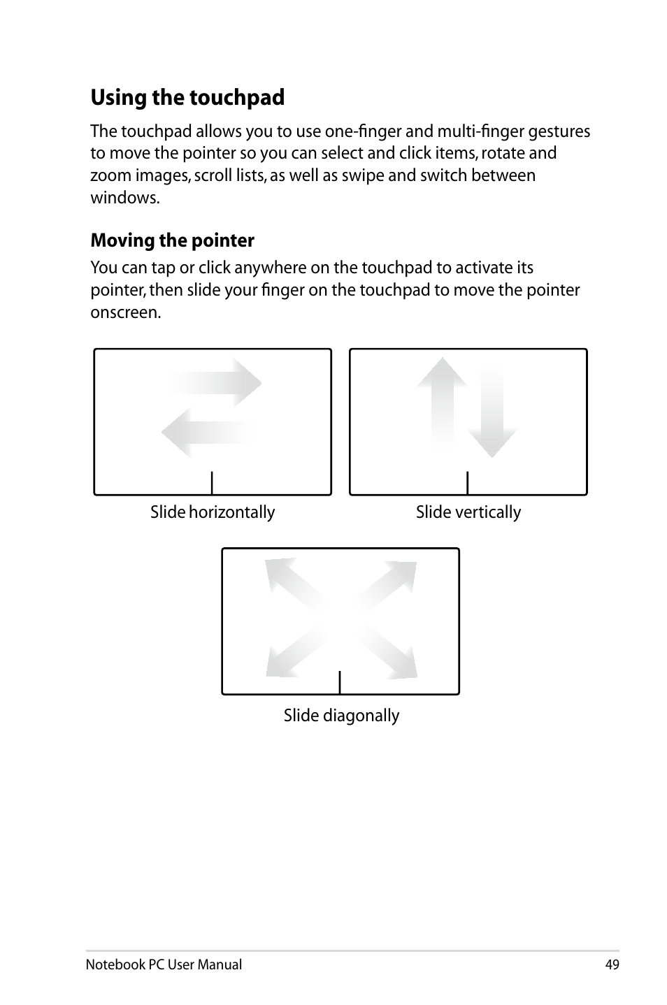 Using the touchpad | Asus U47VC User Manual | Page 49 / 108